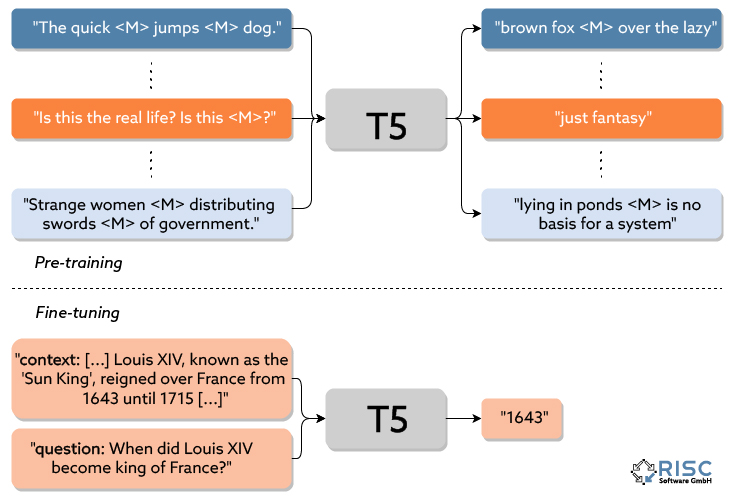 Pre-training and fine-tuning of T5 models