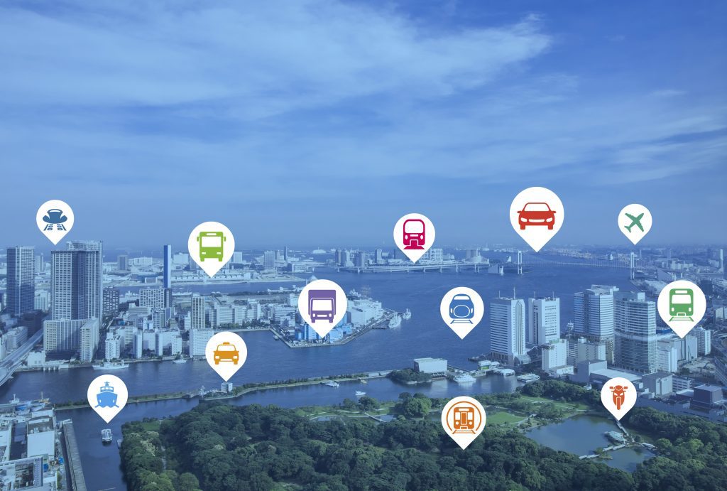 Stadtansicht mit Verkehrssymbolen