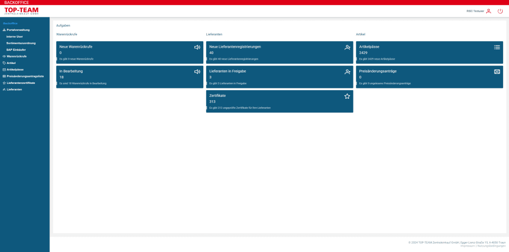 Back Office Screen Portal TOP-TEAM