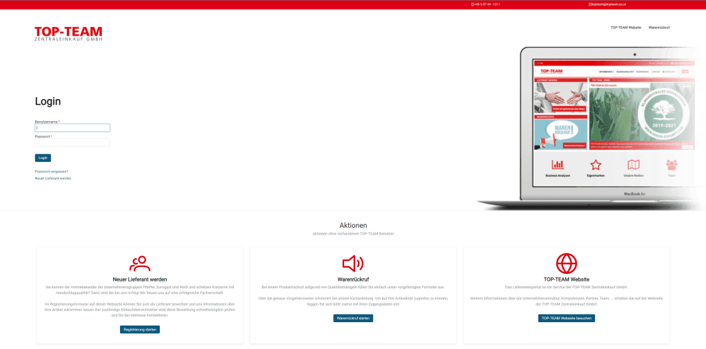Login Screen Portal TOP-TEAM